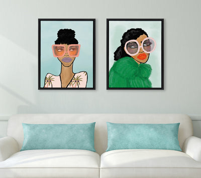 Sylvie Fashion Girl 2 Blue Framed Canvas by Kendra Dandy of Bouffants and Broken Hearts
