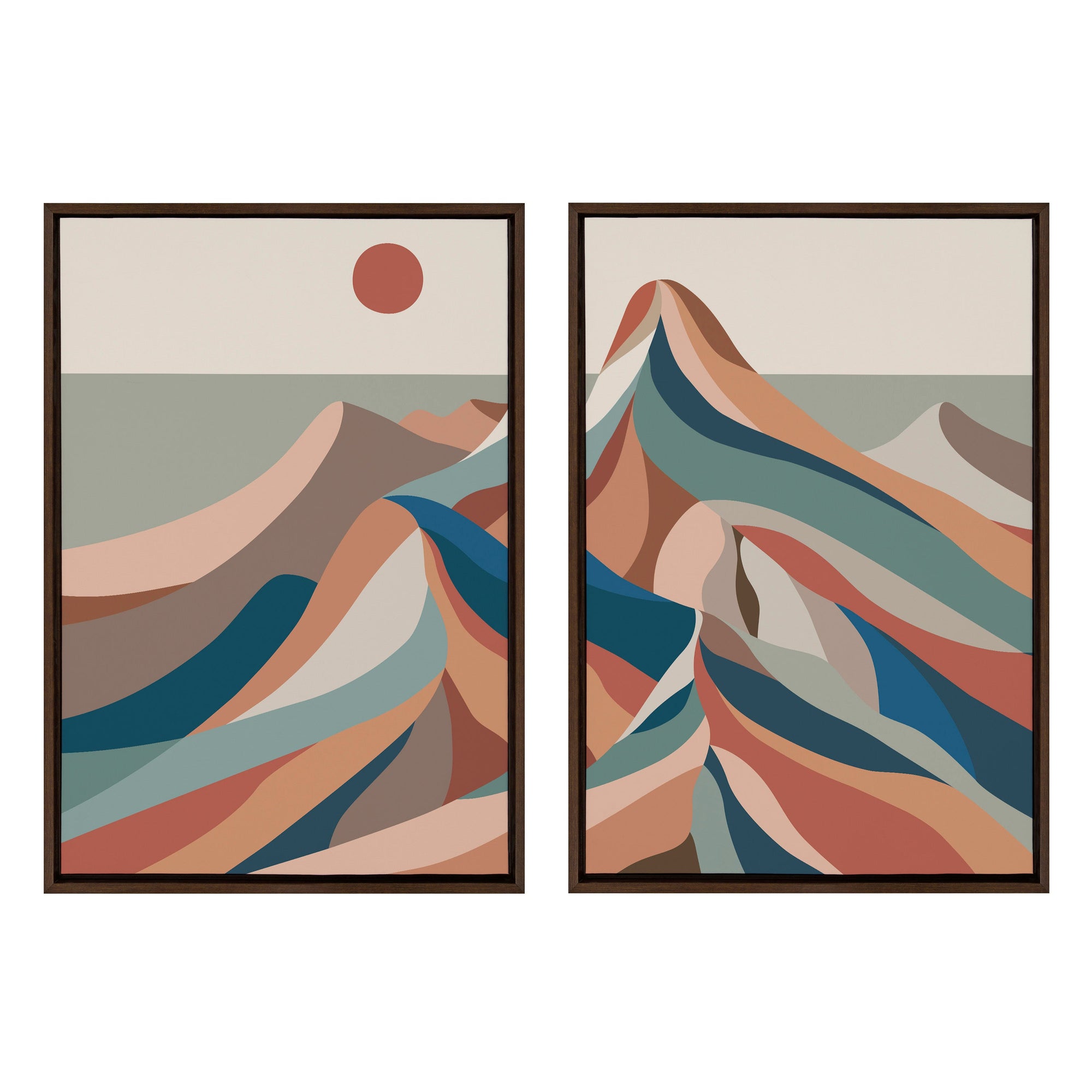 Sylvie Mid Century Modern Mountains Blue Framed Canvas Set by kateandlaurel - main product image for Resin Society