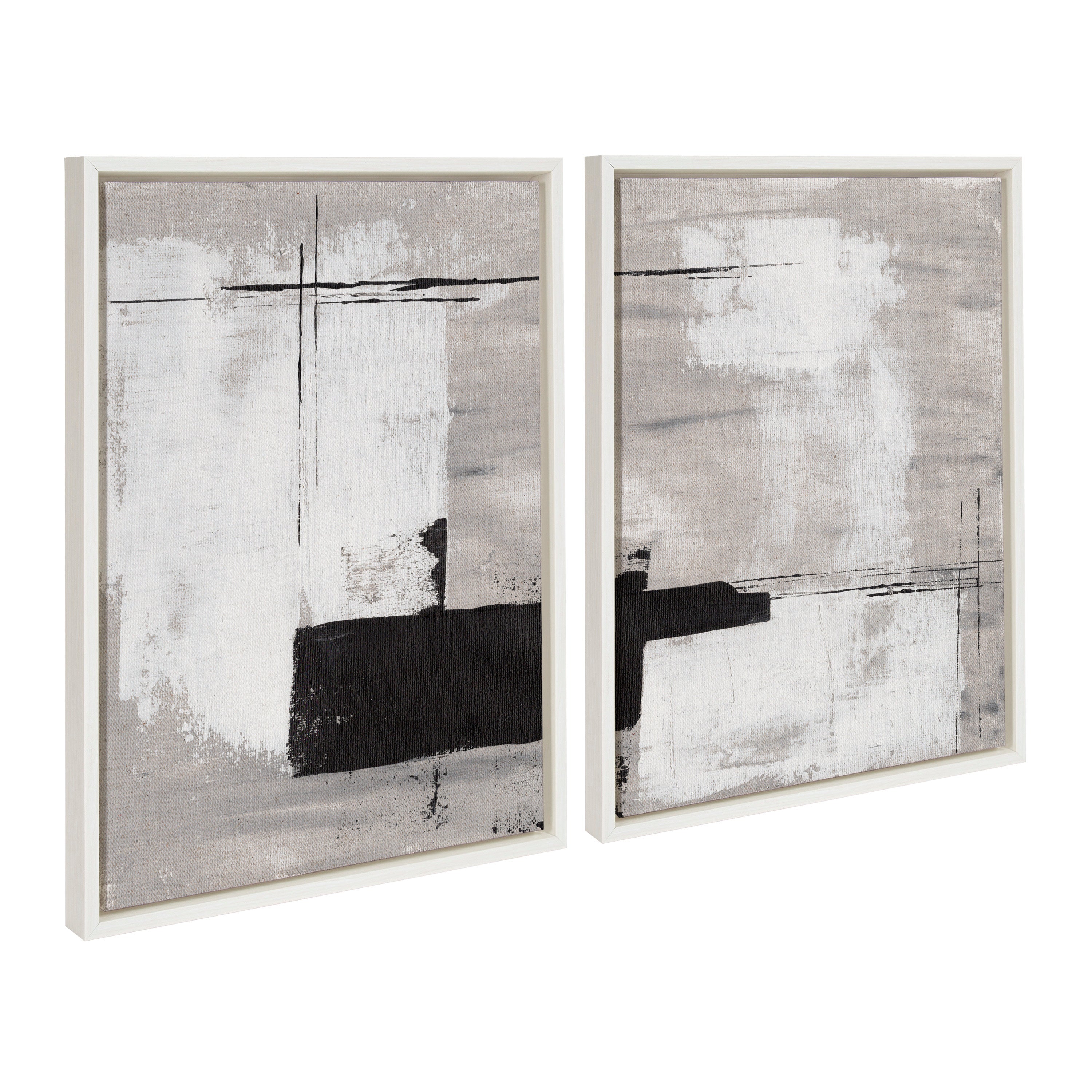 Sylvie Line 1 Left and Right Neutral Linen Framed Canvas Art Set by Nikita Jariwala
