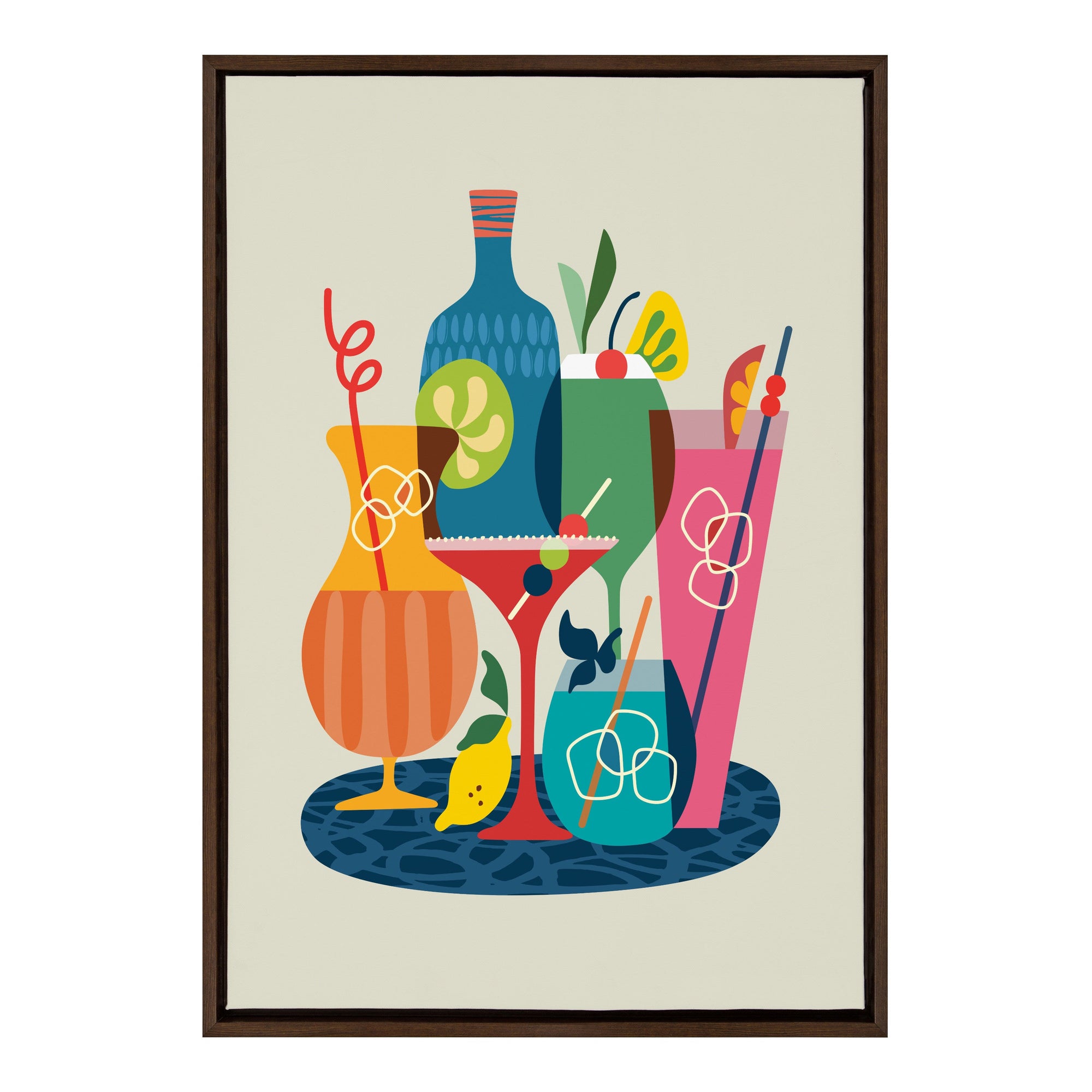 Sylvie Mid Century Modern Cocktails Framed Canvas by kateandlaurel - main product image for Resin Society