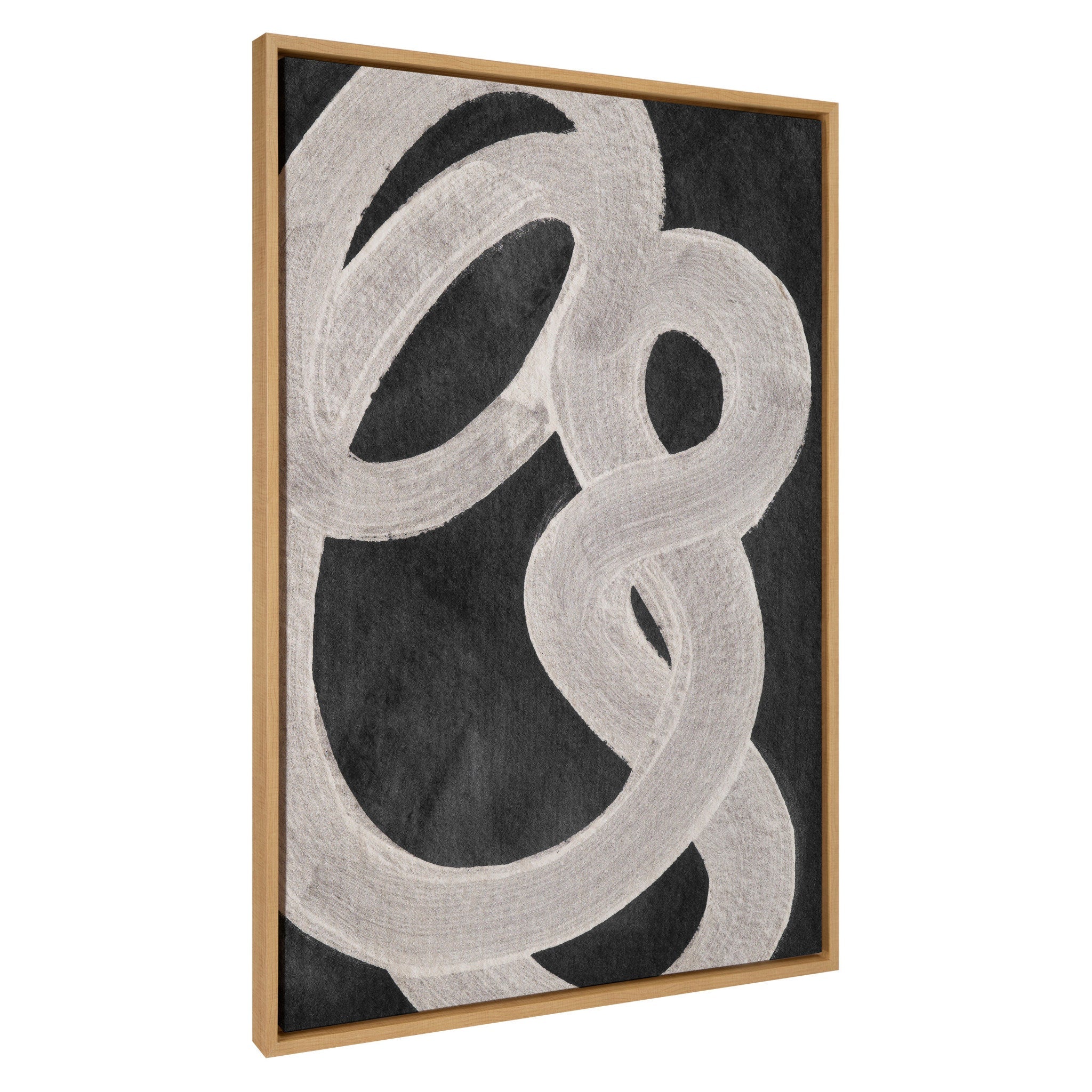 Sylvie Japandi 20 Black Beige framed floating canvas print with abstract black and beige shapes