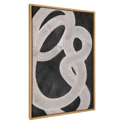 Sylvie Japandi 20 Black Beige framed floating canvas print with abstract black and beige shapes