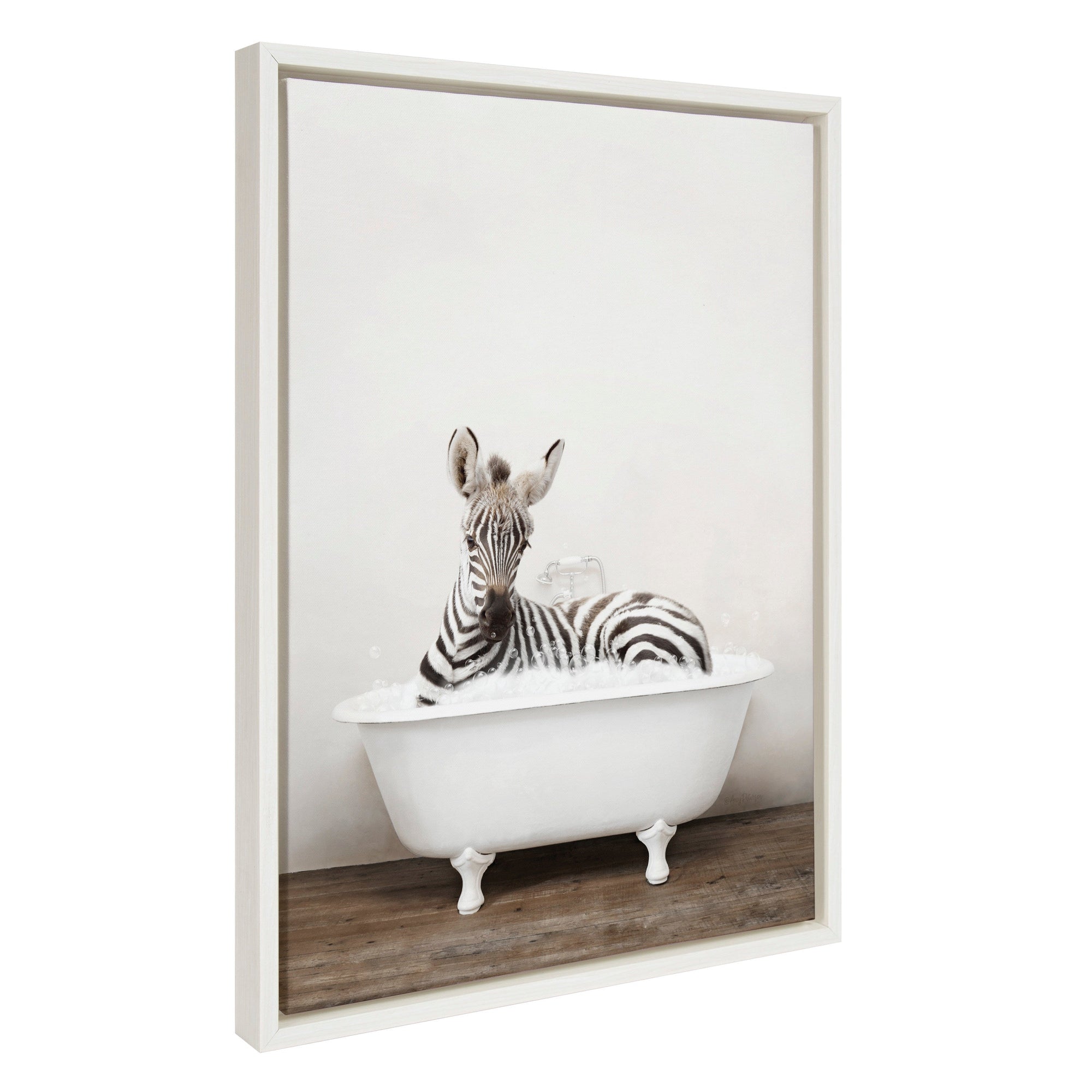 Sylvie Baby Zebra in Rustic Bath Framed Canvas by kateandlaurel - main product image for Resin Society