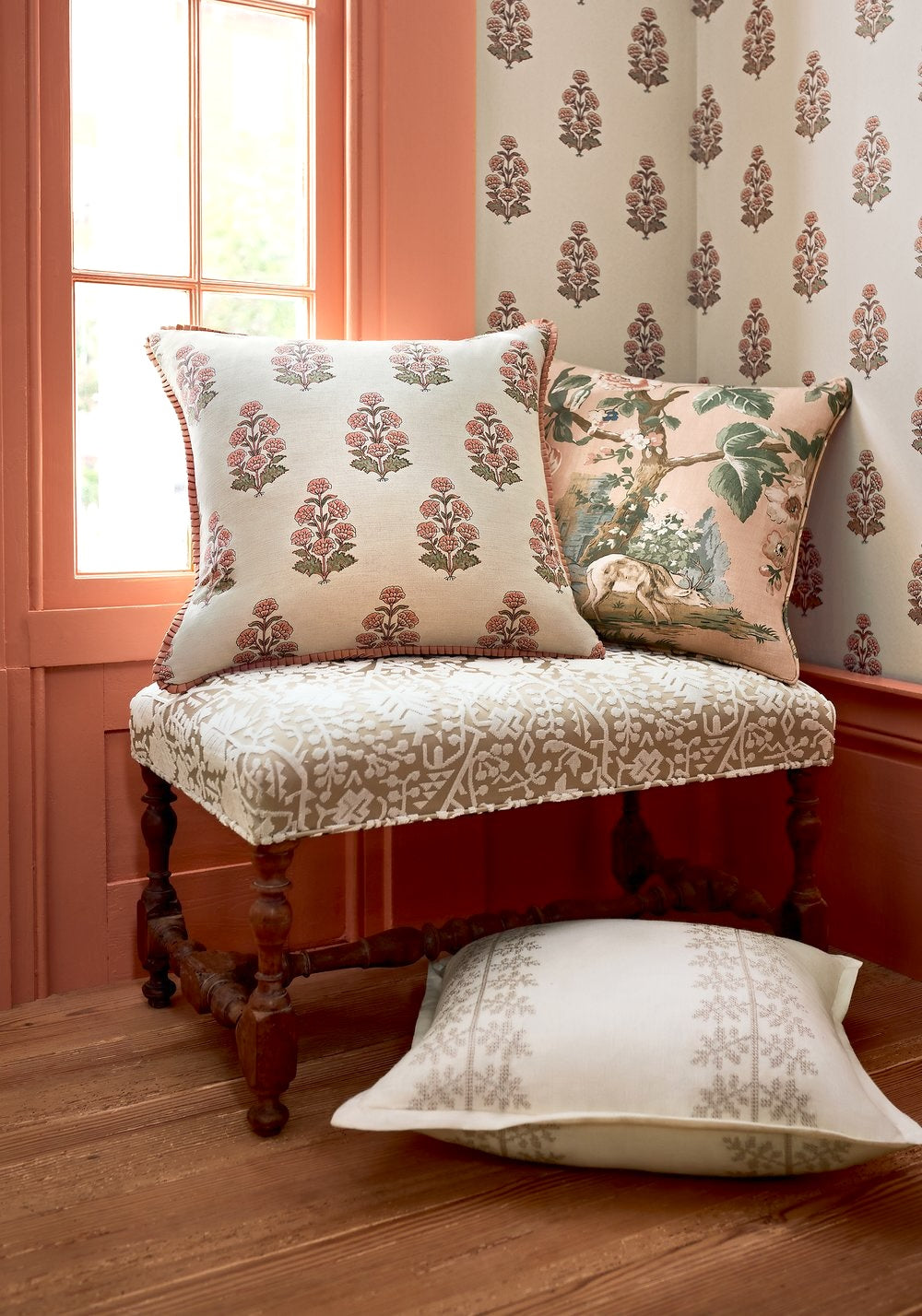 Close-up image showing detailed piping on pillow cover edges