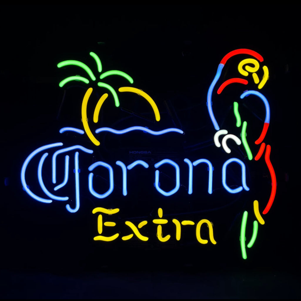 Palm Tree Parrot Corona Extra in Yellow Neon Sign Light by Neon Signs Land - main product image for Resin Society