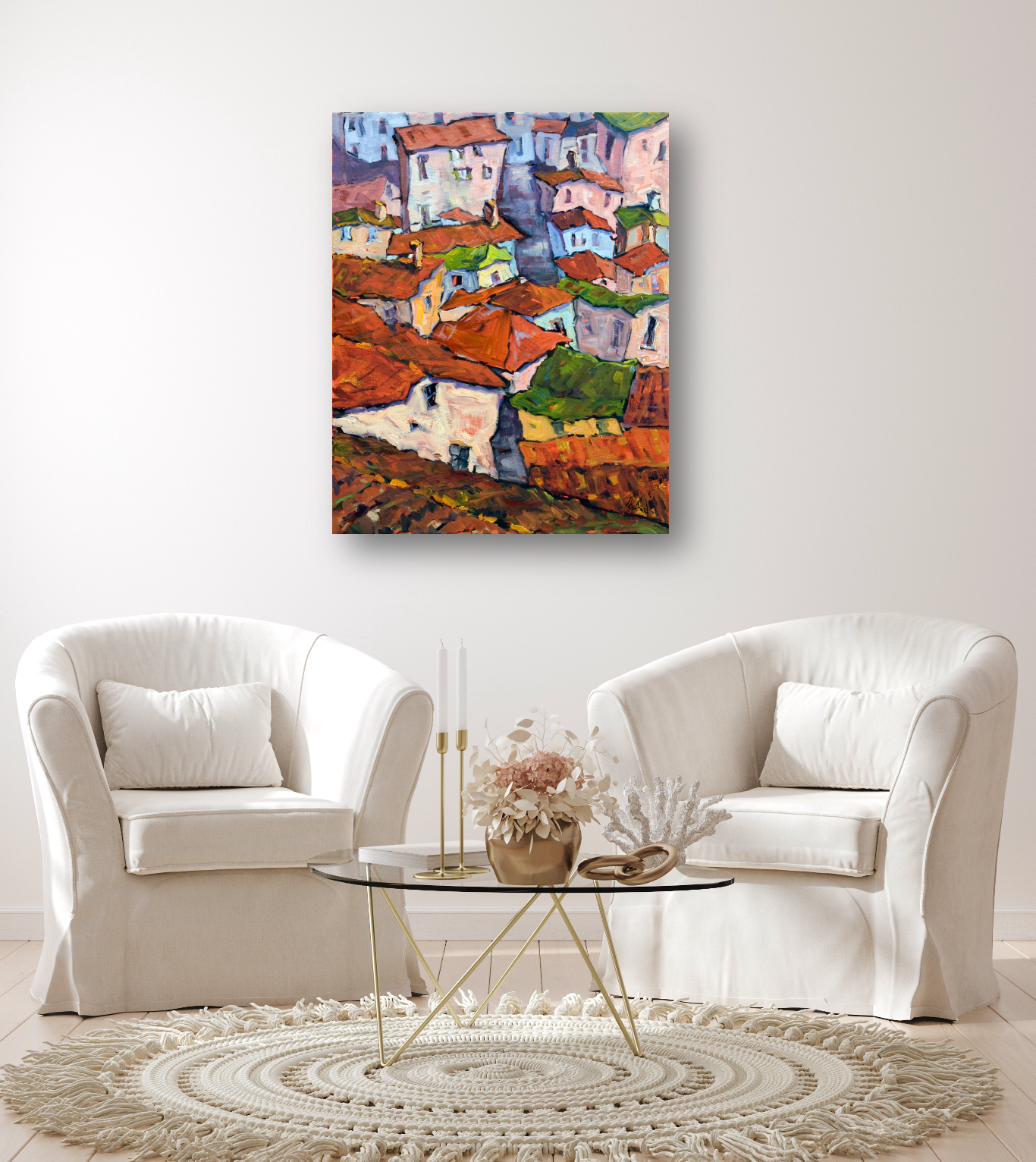 Cortona Rooftops Artist Enhanced Canvas Print by John Beard Collection - product image 2 for Resin Society