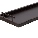 Rectangular dark bronze decorative tray with a raised edge and a horizontal handle on one short side, shown at a slight angle from above.