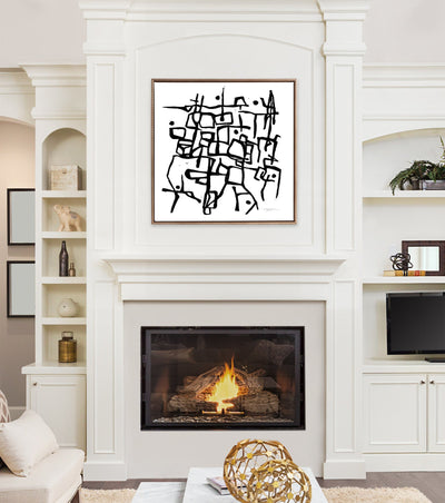 Sylvie Beaded Organic Lines Black and White Abstract Framed Canvas by Statement Goods