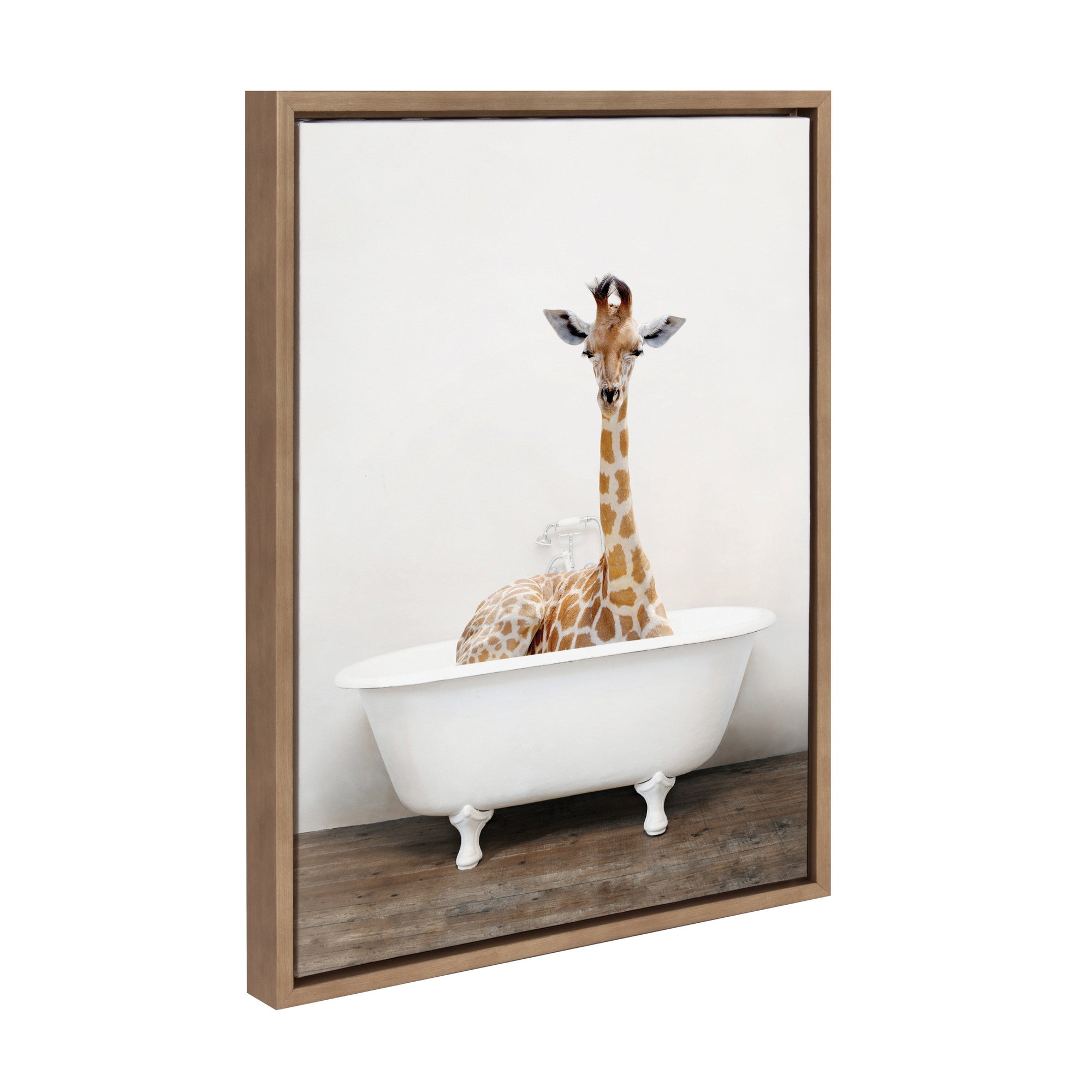 Sylvie Giraffe 2 in the Tub Color Framed Canvas by kateandlaurel - main product image for Resin Society
