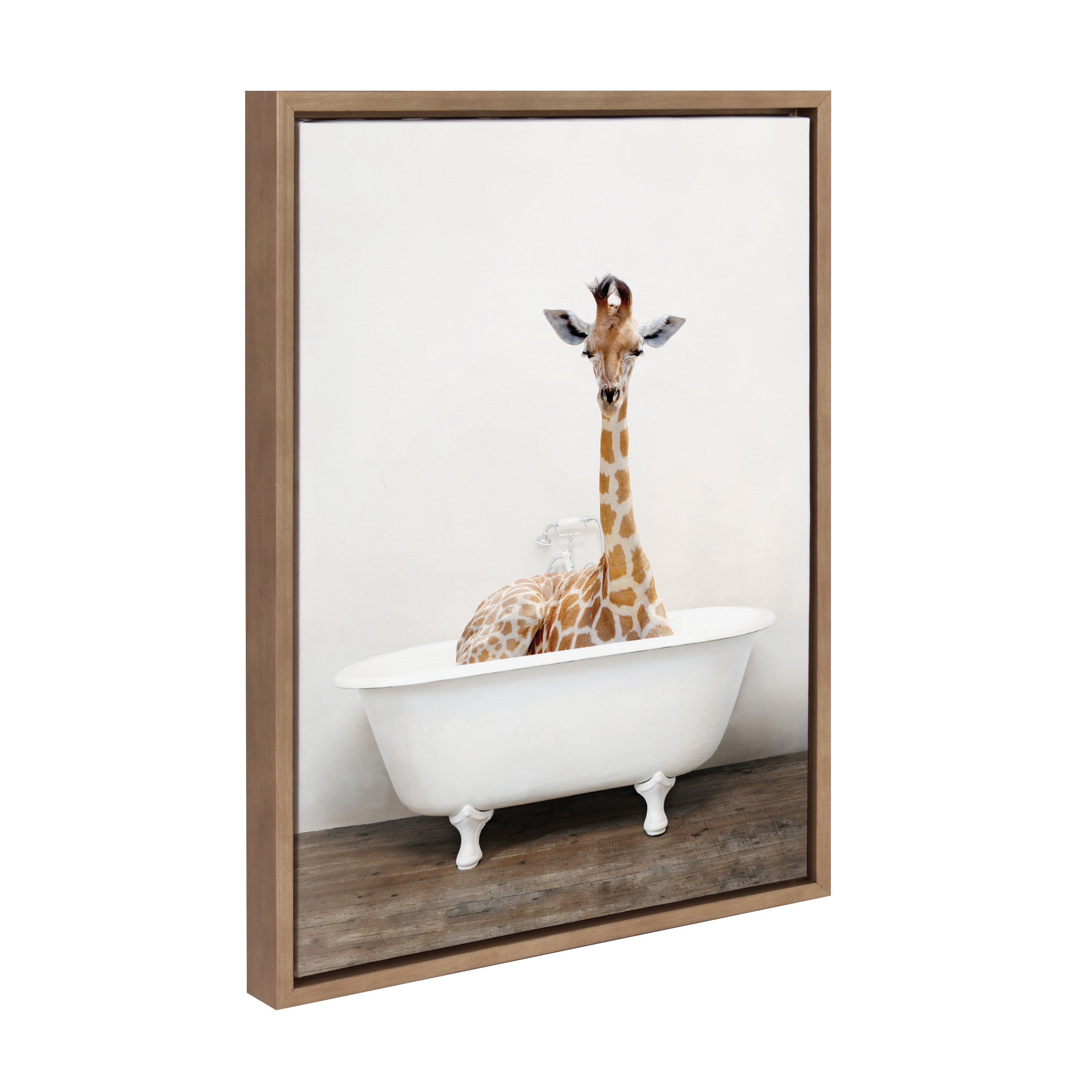 Sylvie Giraffe 2 in the Tub Color Framed Canvas by kateandlaurel - main product image for Resin Society