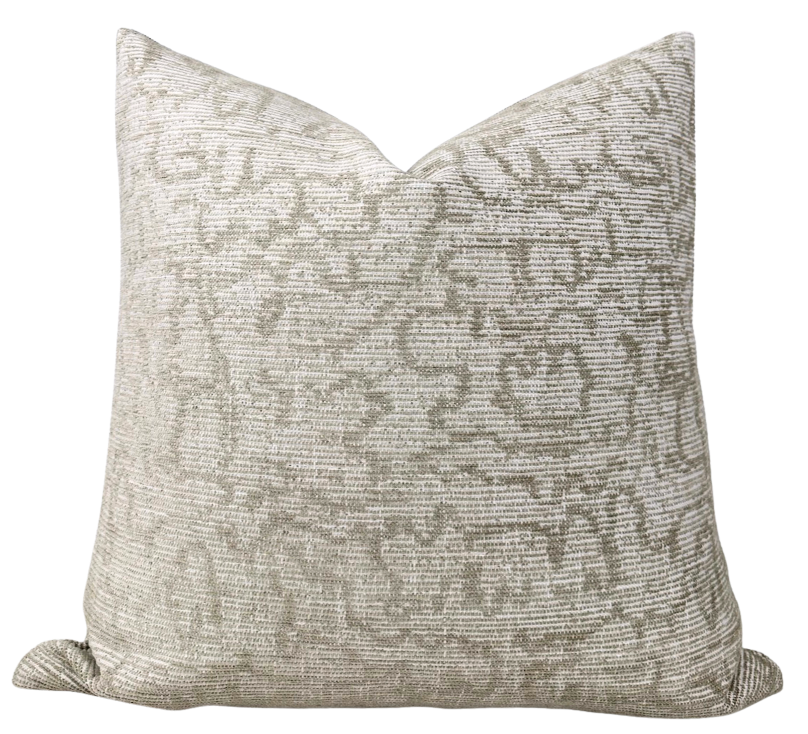 Crescendo Pillow Cover showcasing raised velvet fabric in ivory taupe on front and ivory linen back