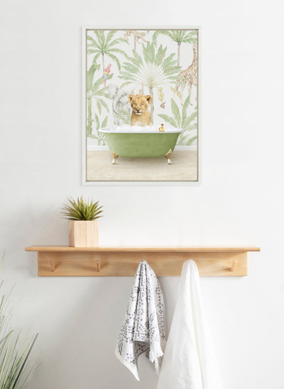 Sylvie Lion Cub in Wild Safari Bath Framed Canvas by Amy Peterson Art Studio