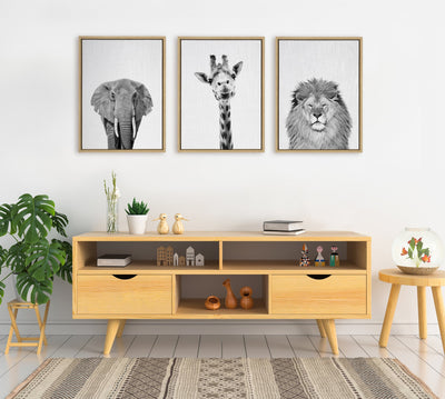 Sylvie Elephant Giraffe and Lion Framed Canvas by kateandlaurel - product image 2 for Resin Society