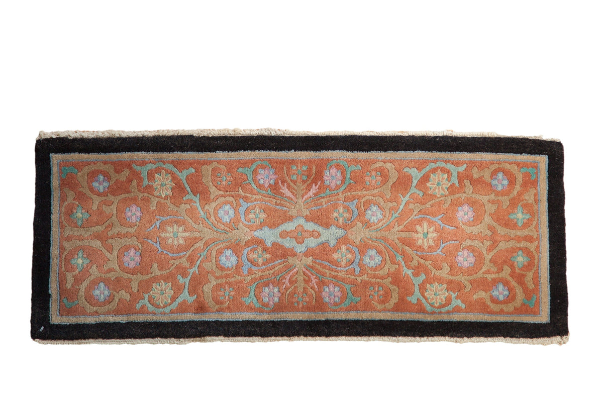 1.5x3.5 Antique Sampler Nichols Art Deco Rug Mat Runner with arabesque vine and lotus flower design in dark and earthy colors