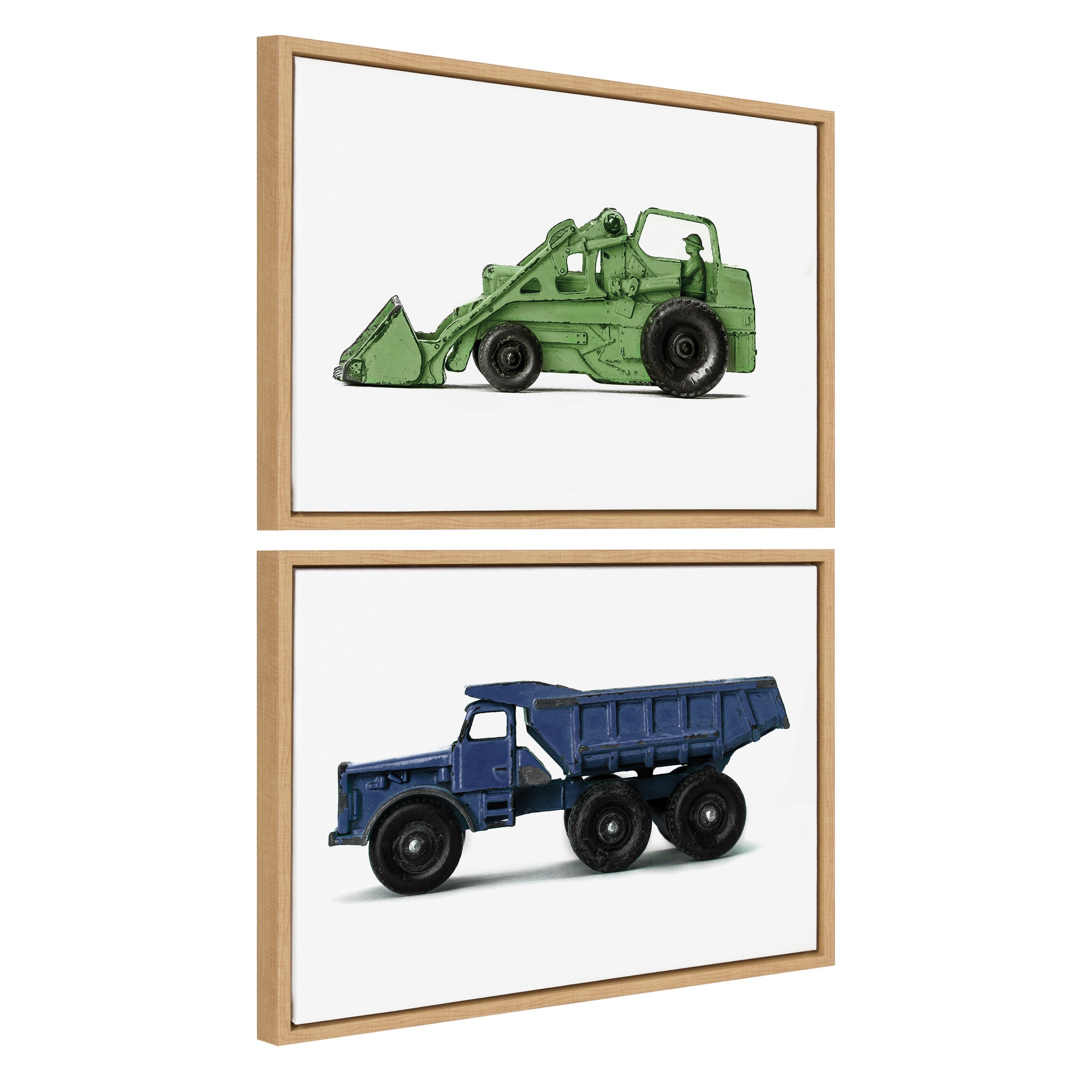 Sylvie Vintage Toy Tractor and Dump Truck Framed Canvas Art Set by Saint and Sailor Studios