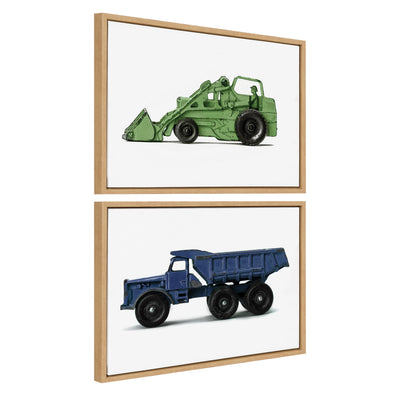 Sylvie Vintage Toy Tractor and Dump Truck Framed Canvas Art Set by Saint and Sailor Studios