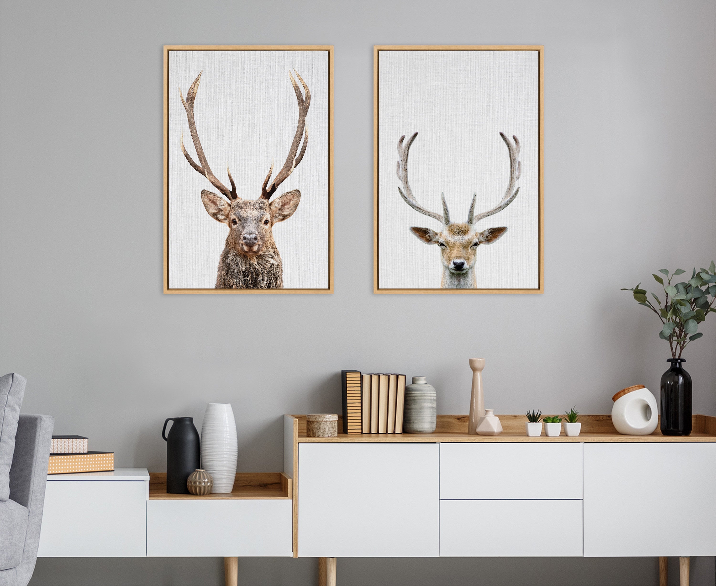 Sylvie Deer Color Framed Canvas by Simon Te of Tai Prints