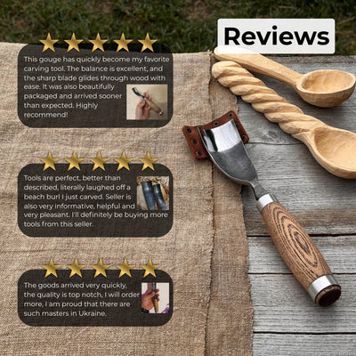 Hand-forged curved bowl gouge with ash wood handle for wood carving
