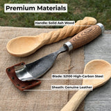 Hand-forged curved bowl gouge with ash wood handle for wood carving