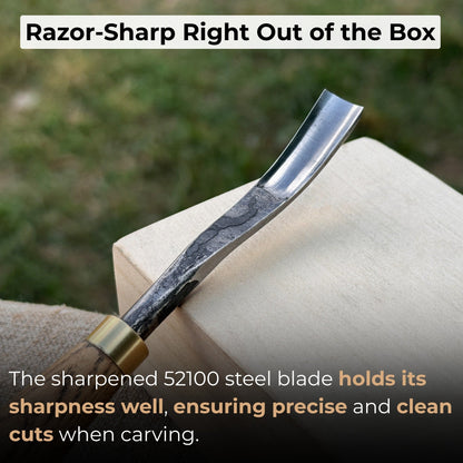 Curved Detail Carving Gouge with ash wood handle and high-carbon steel blade, available in 8 mm and 12 mm widths