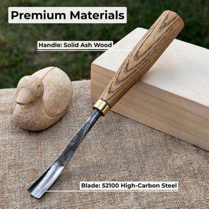 Curved Detail Carving Gouge with ash wood handle and high-carbon steel blade, available in 8 mm and 12 mm widths