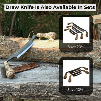 Curved draw knife with 10.5 cm cutting edge and ash wood handle by Sharky Forged Steel Tools