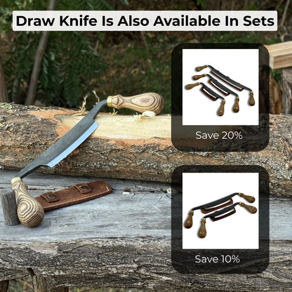 Curved draw knife with 10.5 cm cutting edge and ash wood handle by Sharky Forged Steel Tools