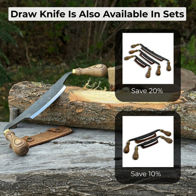 Curved Draw Knife with 14.5 cm cutting edge and ash wood handle by Sharky Forged Steel Tools