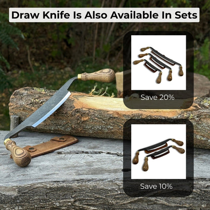 Curved Draw Knife with 14.5 cm cutting edge and ash wood handle by Sharky Forged Steel Tools