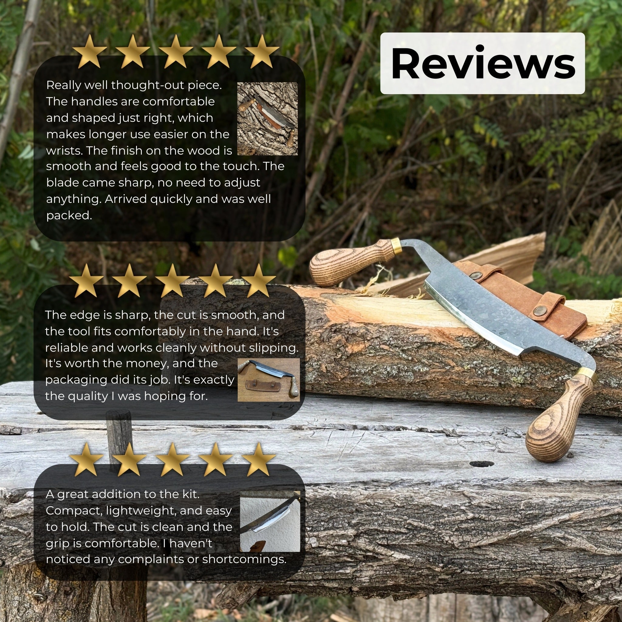 Curved Draw Knife with 14.5 cm cutting edge and ash wood handle by Sharky Forged Steel Tools