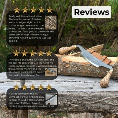 Curved Draw Knife with 14.5 cm cutting edge and ash wood handle by Sharky Forged Steel Tools