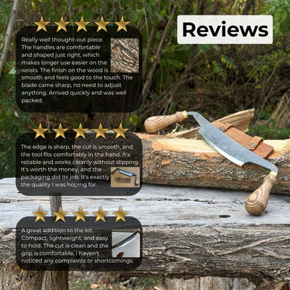 Curved Draw Knife with 14.5 cm cutting edge and ash wood handle by Sharky Forged Steel Tools