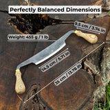 Curved Draw Knife with 14.5 cm cutting edge and ash wood handle by Sharky Forged Steel Tools