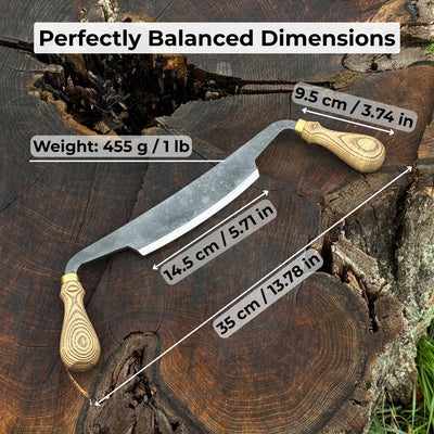 Curved Draw Knife with 14.5 cm cutting edge and ash wood handle by Sharky Forged Steel Tools