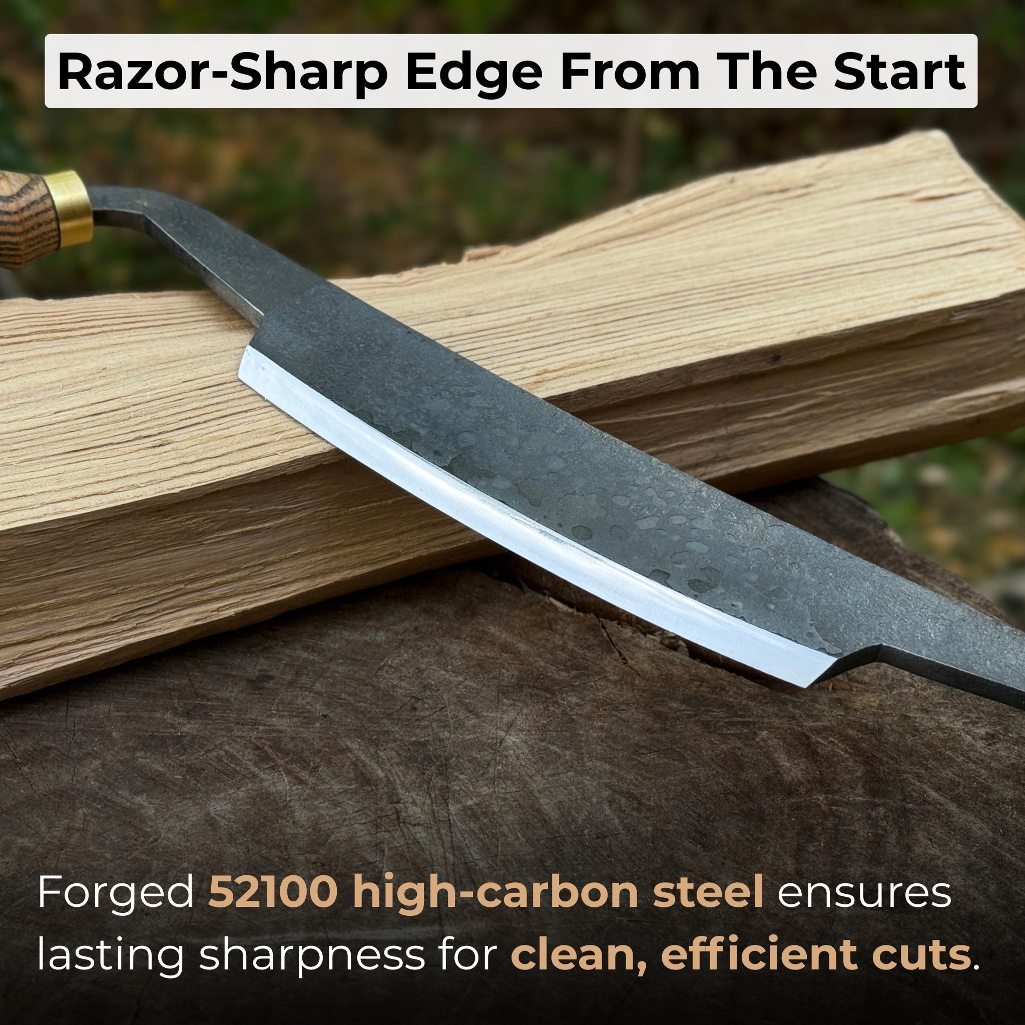 Curved Draw Knife with 14.5 cm cutting edge and ash wood handle by Sharky Forged Steel Tools