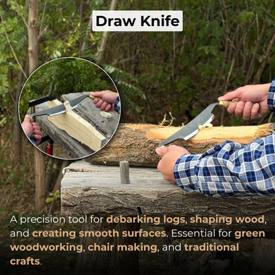 Curved Draw Knife with 14.5 cm cutting edge and ash wood handle by Sharky Forged Steel Tools