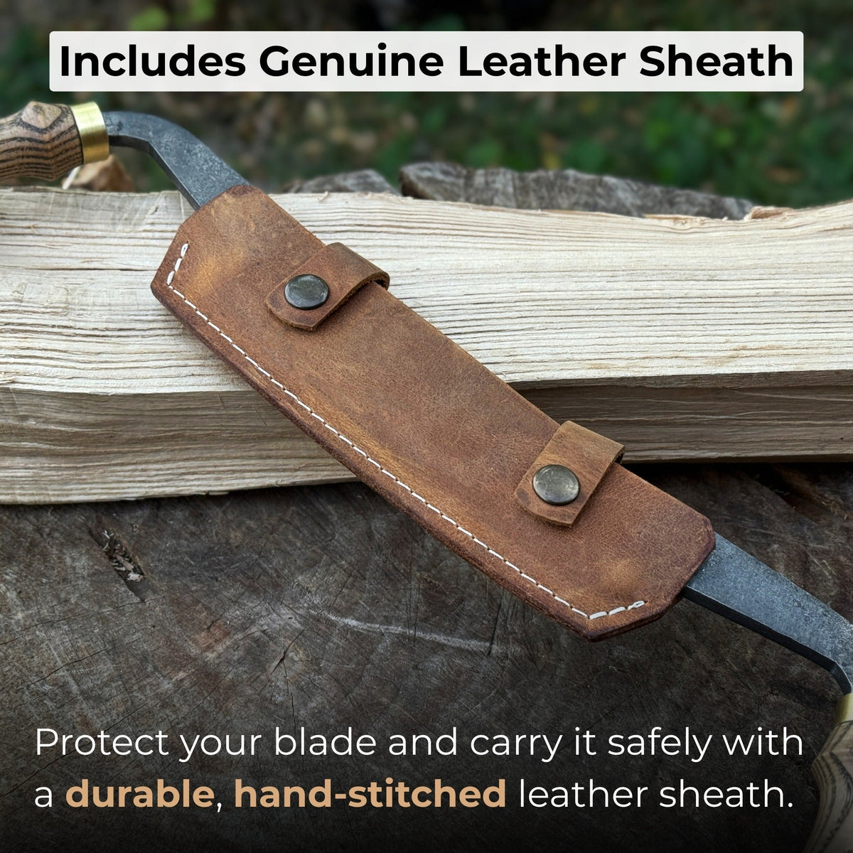 Curved Draw Knife with 14.5 cm cutting edge and ash wood handle by Sharky Forged Steel Tools