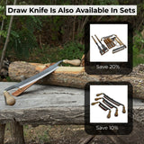 Hand-forged curved draw knife with 25.5 cm cutting edge and ergonomic ash handle