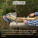Curved Drawknife with wooden handles and leather sheath by Sharky Forged Steel Tools