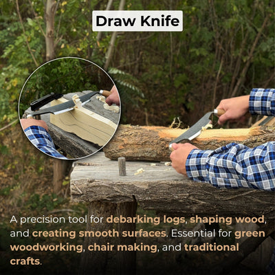 Curved Drawknife with wooden handles and leather sheath by Sharky Forged Steel Tools
