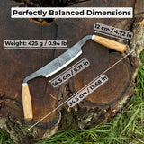 Curved Drawknife with wooden handles and leather sheath by Sharky Forged Steel Tools