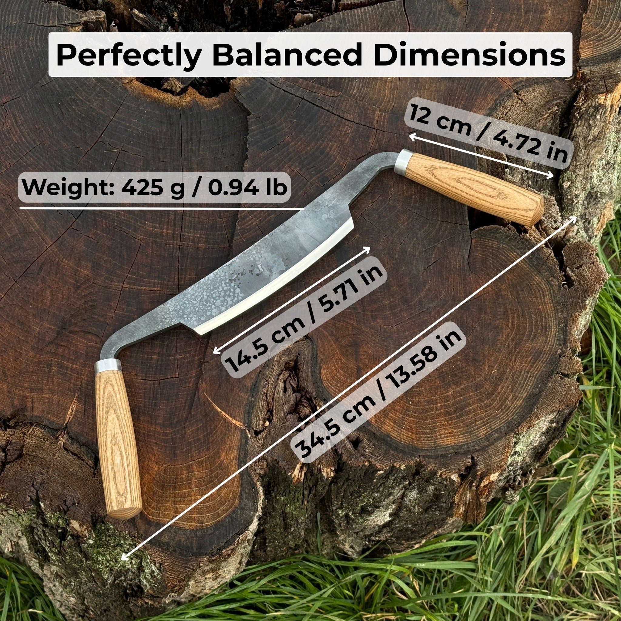 Curved Drawknife with wooden handles and leather sheath by Sharky Forged Steel Tools
