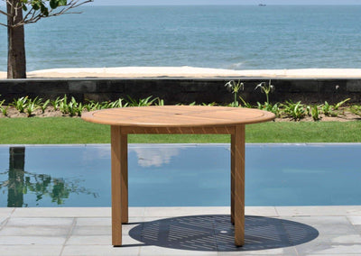 Oldbury Teak Finish Round Table in outdoor setting