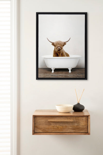 Sylvie Highland Cow in Tub Color Framed Canvas