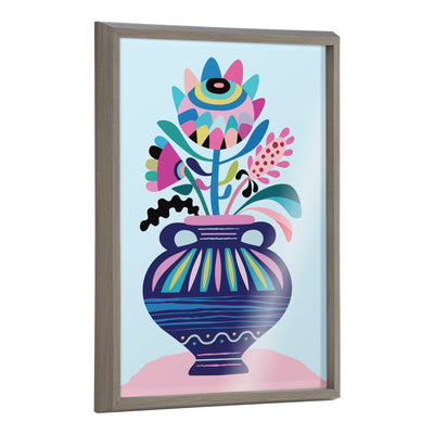 Blake Mid Century Modern Whimsical Floral framed printed art by Rachel Lee showing abstract floral shapes in muted gray tones
