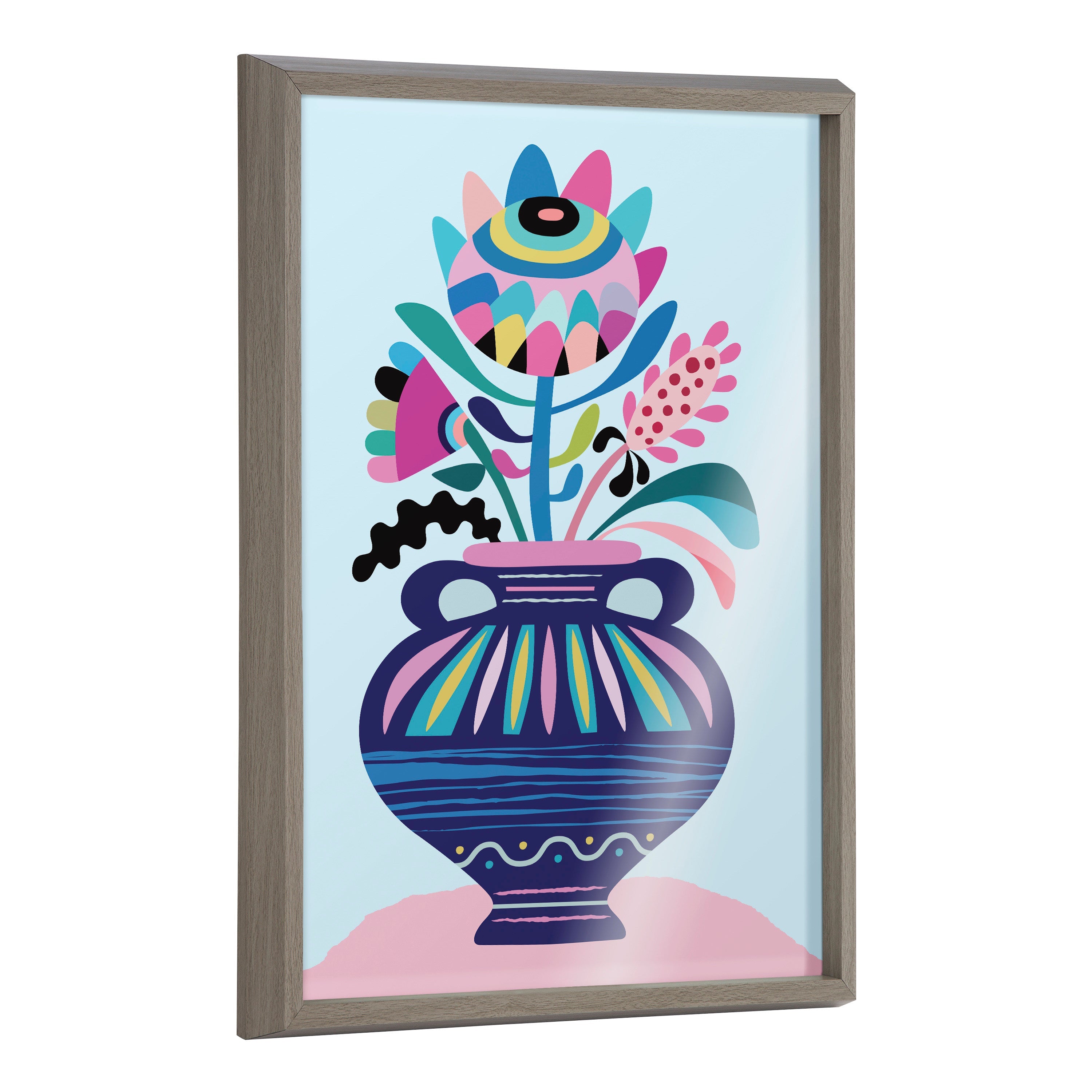 Blake Mid Century Modern Whimsical Floral Framed Printed Art by Rachel Lee