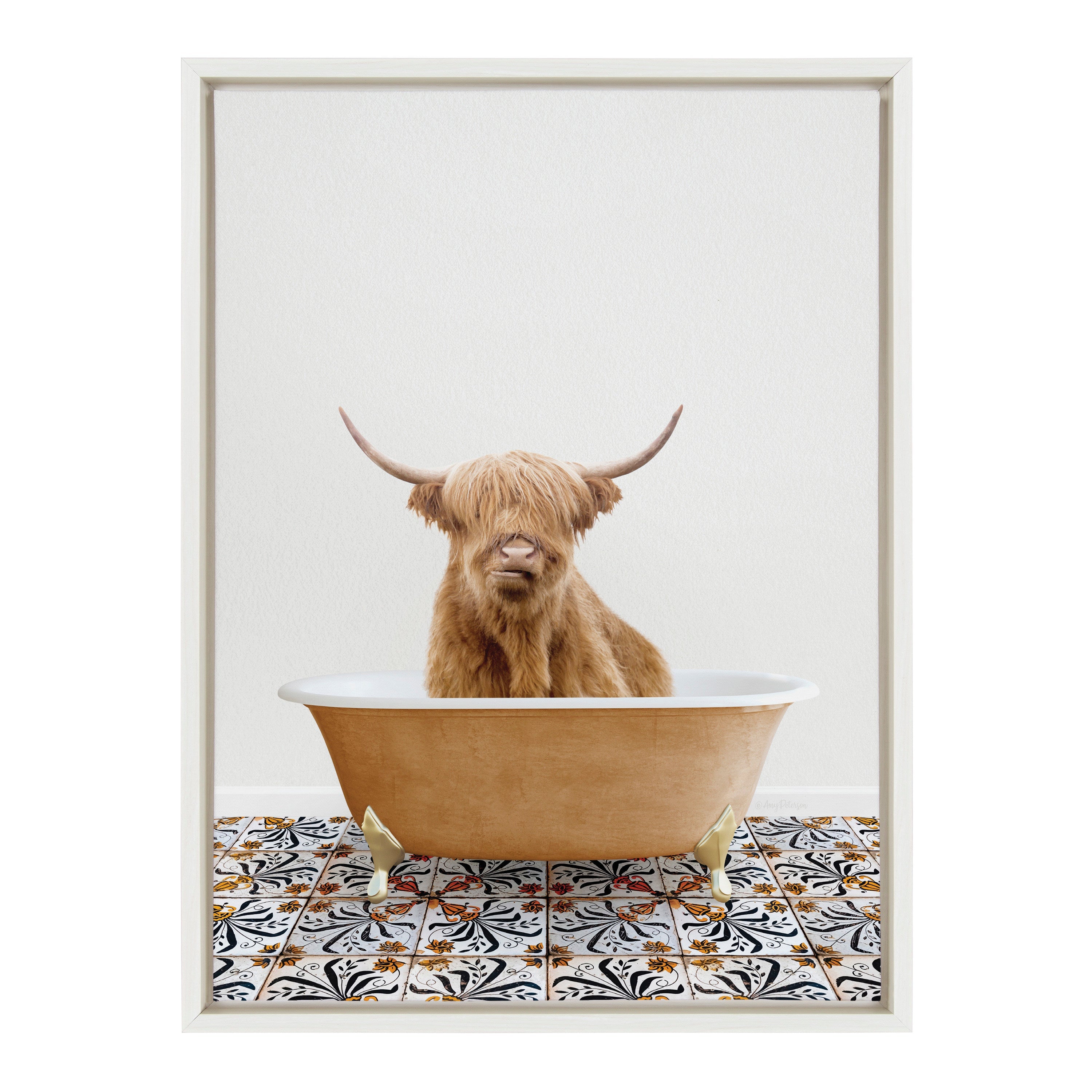 Sylvie Highland Cow In Mediterranean Bath Framed Canvas by kateandlaurel - product image 8 for Resin Society