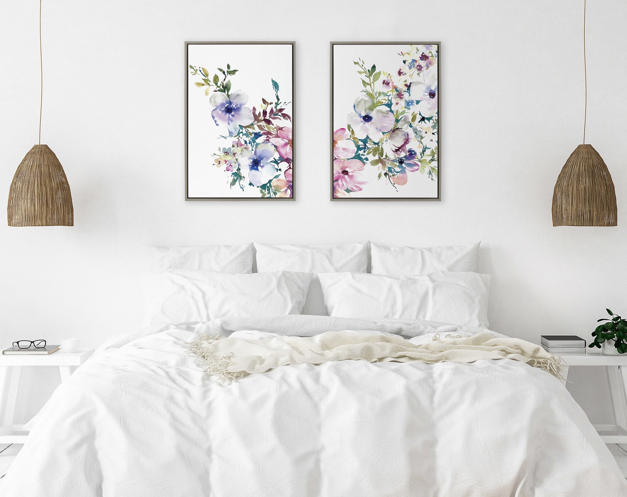 Sylvie Ink Wash Floral Left and Right Framed Canvas by kateandlaurel - product image 5 for Resin Society
