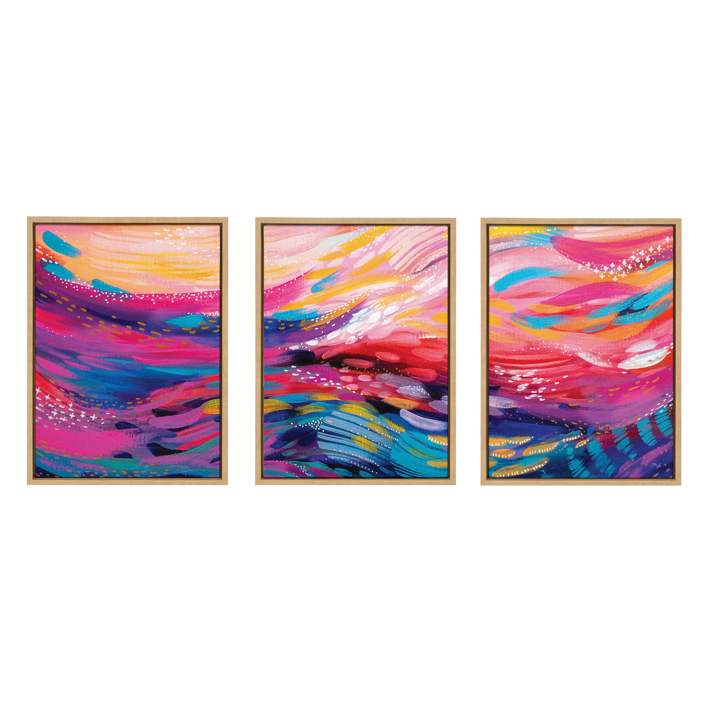 Sylvie EV Brush Strokes 90 A, B and C Framed Canvas Art Set by Jessi Raulet