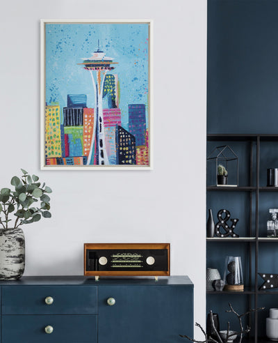 Sylvie Seattle Space Needle Framed Canvas by Rachel Christopoulos by kateandlaurel - product image 5 for Resin Society
